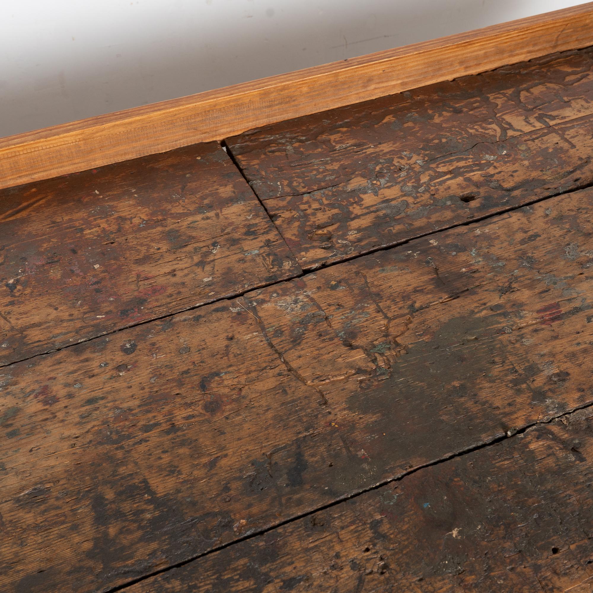 19th Century Rustic Pine Work Table with Shelf, Console or Island For Sale 8