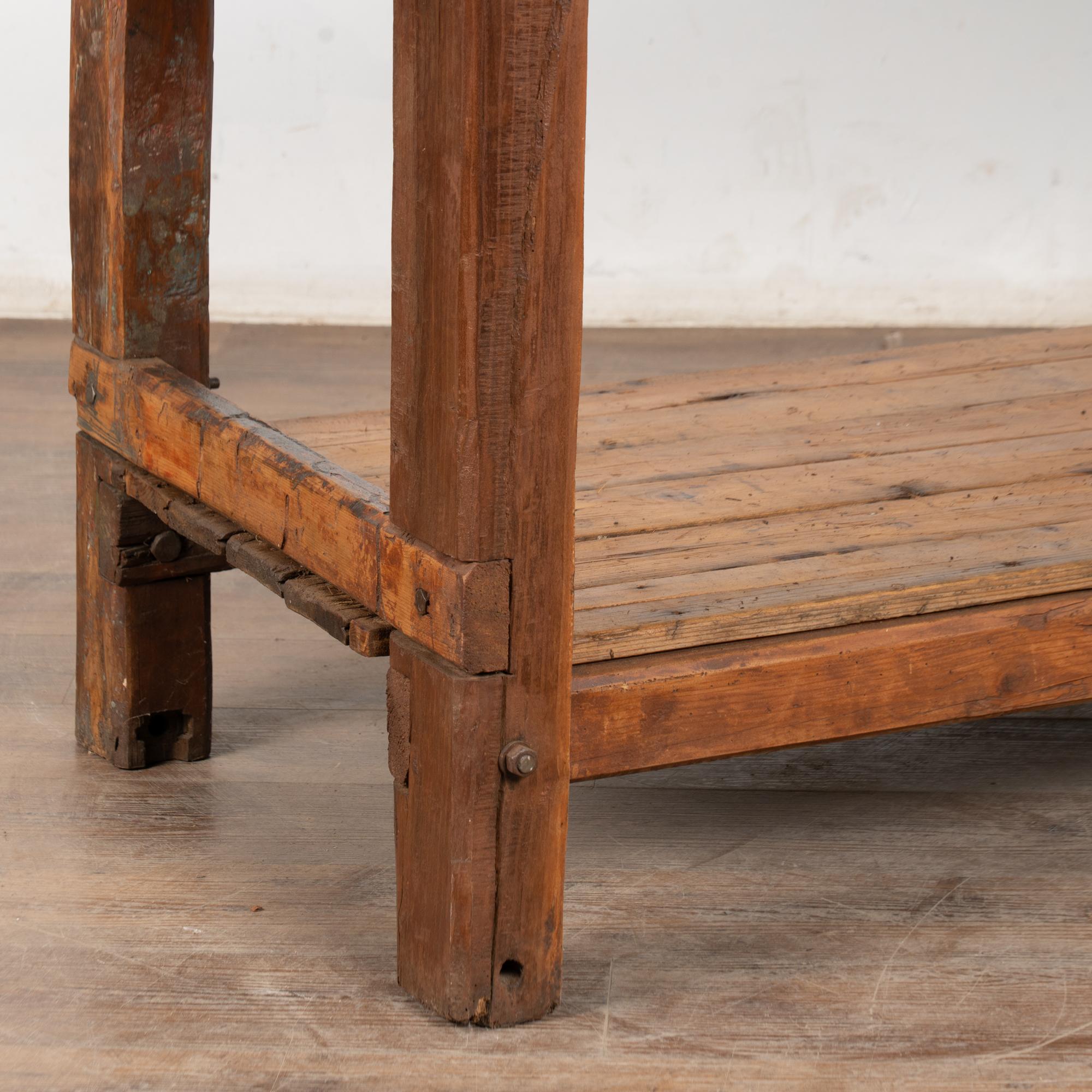 19th Century Rustic Pine Work Table with Shelf, Console or Island For Sale 11