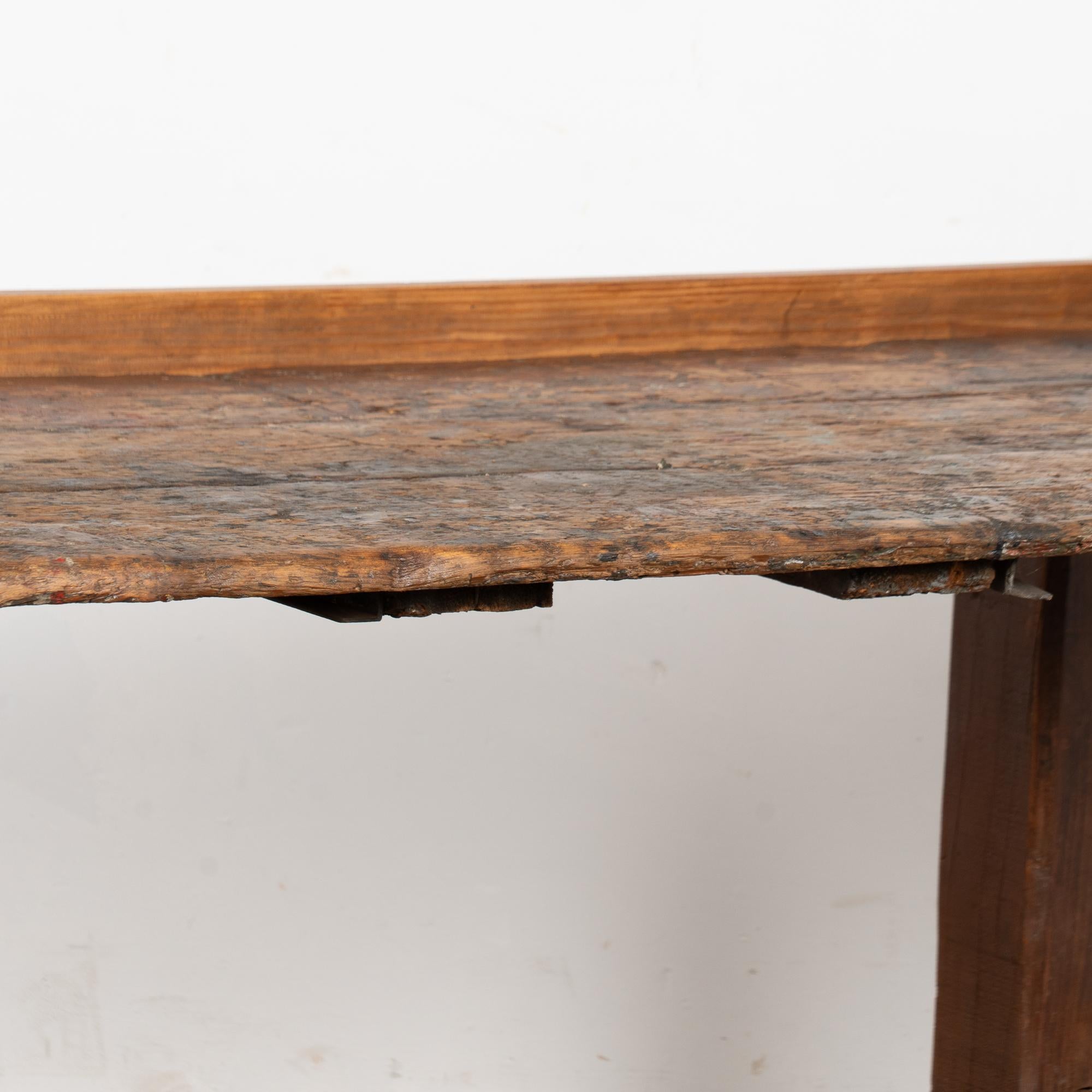 19th Century Rustic Pine Work Table with Shelf, Console or Island For Sale 1