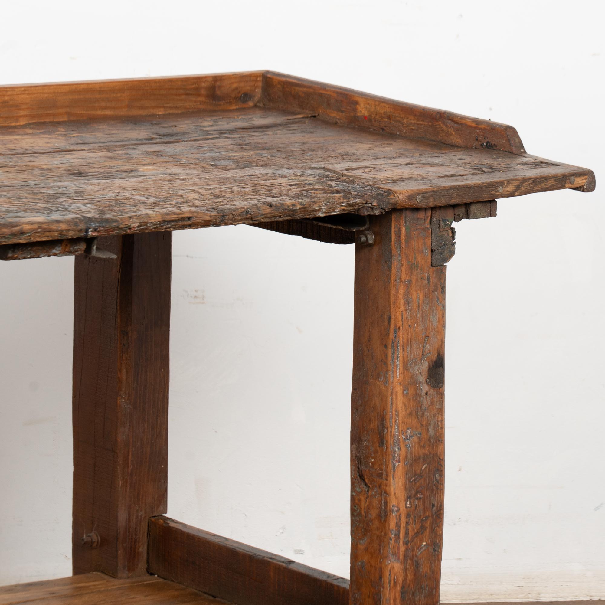 19th Century Rustic Pine Work Table with Shelf, Console or Island For Sale 3