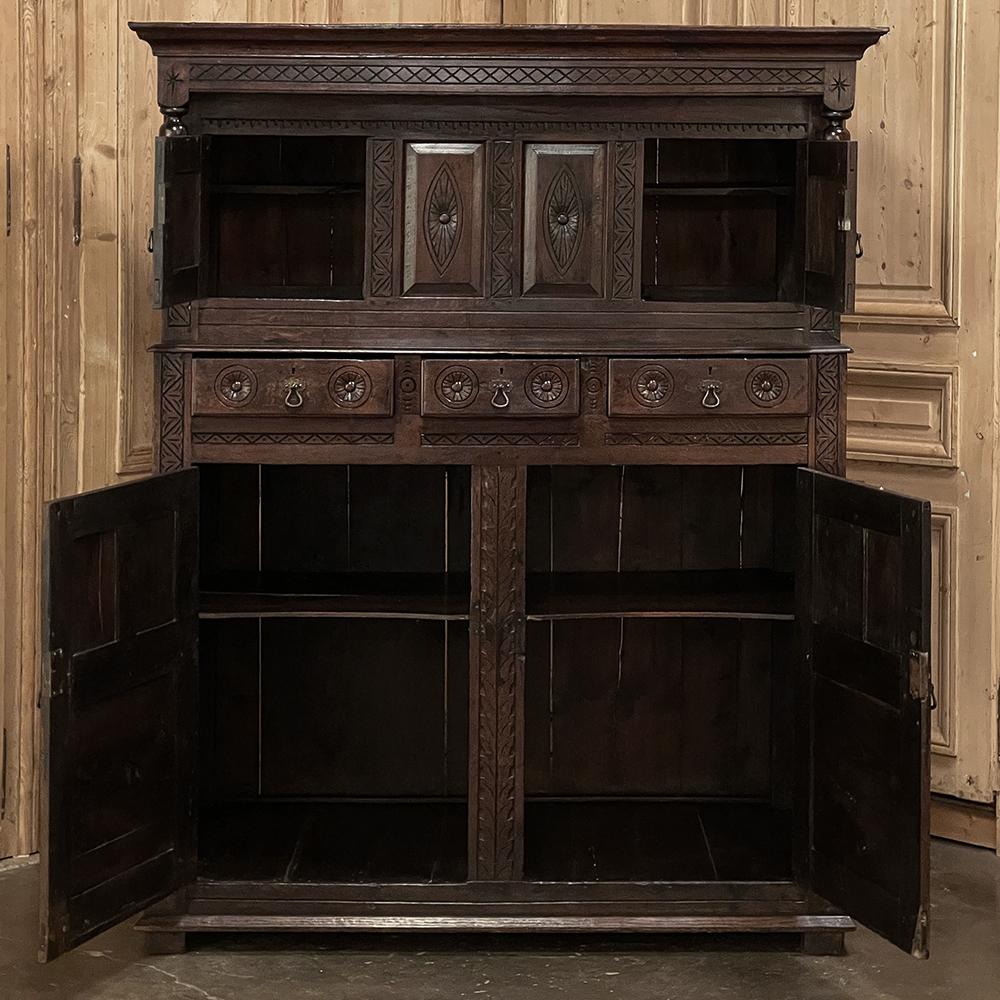 Hand-Carved 19th Century Rustic Renaissance Two-Tiered Cabinet For Sale