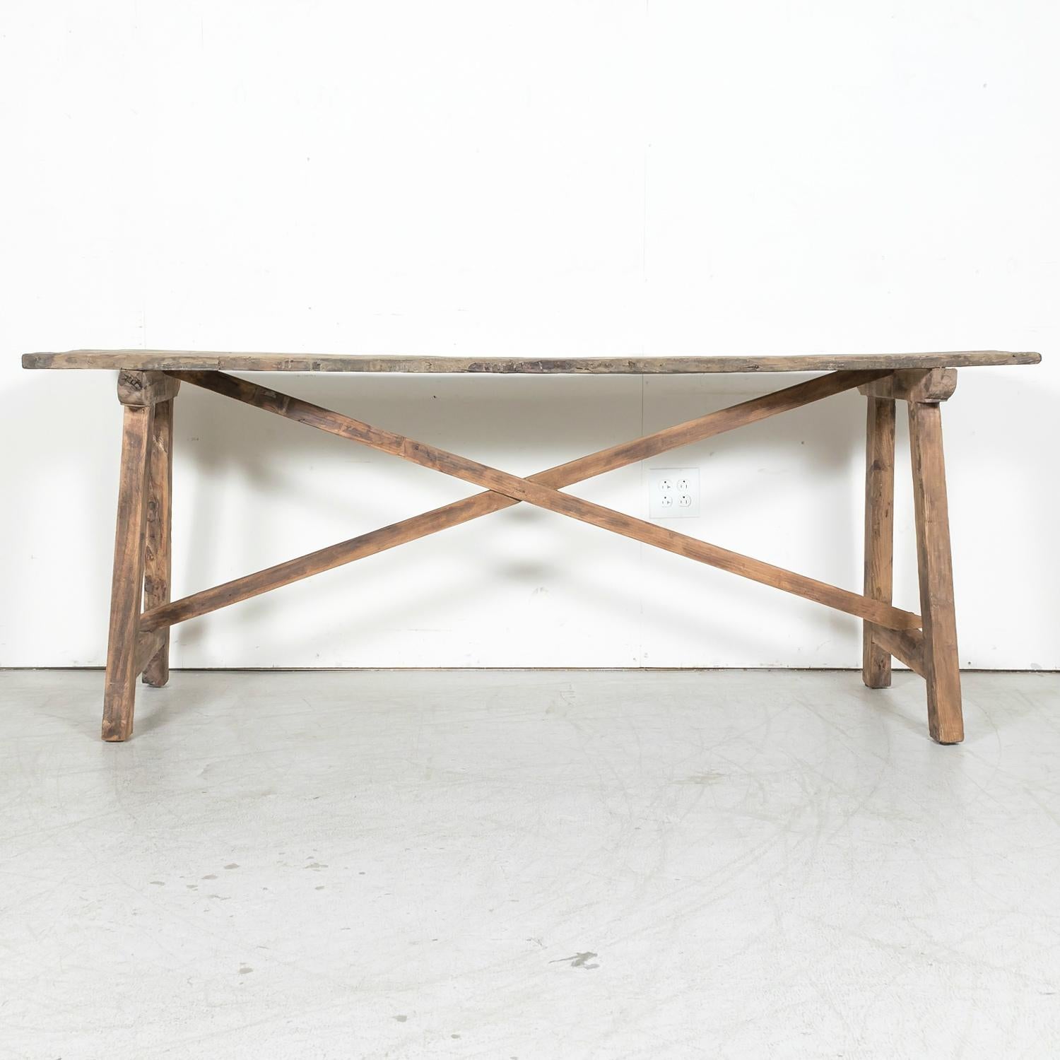 19th Century Rustic Spanish Catalan Oak Console Table or Desk 15