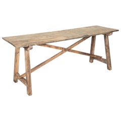 Antique 19th Century Rustic Spanish Catalan Oak Console Table or Desk