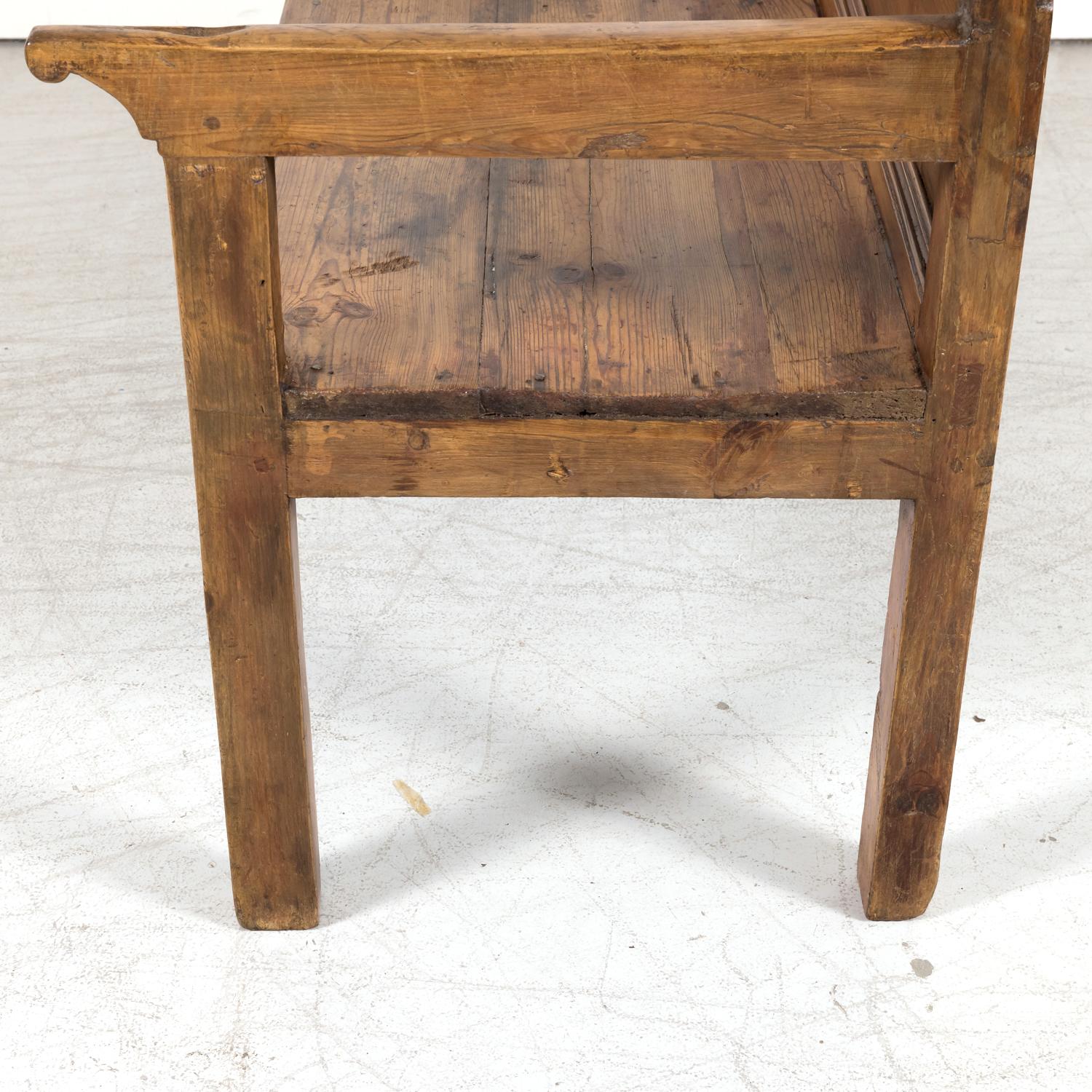 19th Century Rustic Spanish Colonial Pine Hall Bench with Arms 7