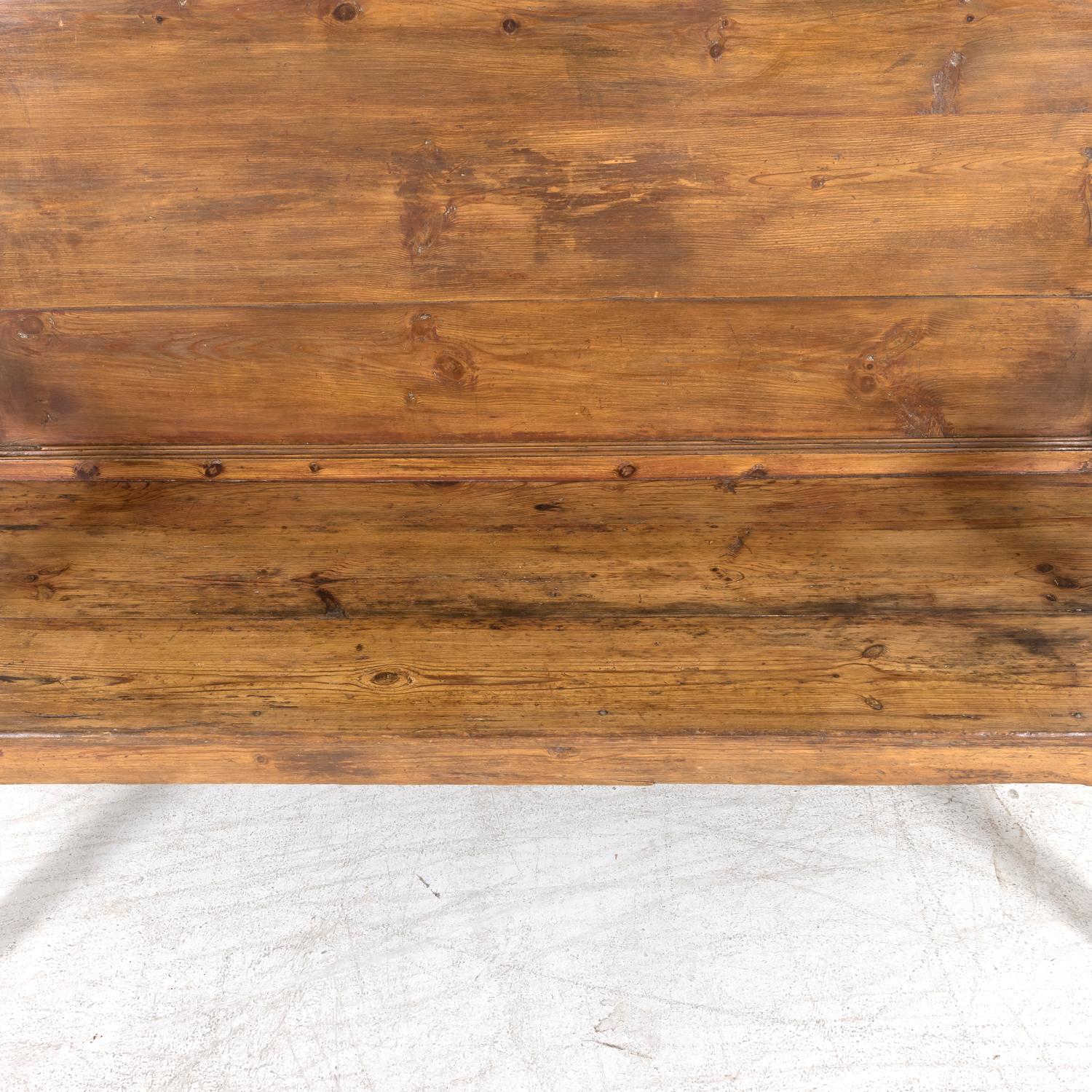 19th Century Rustic Spanish Colonial Pine Hall Bench with Arms 1