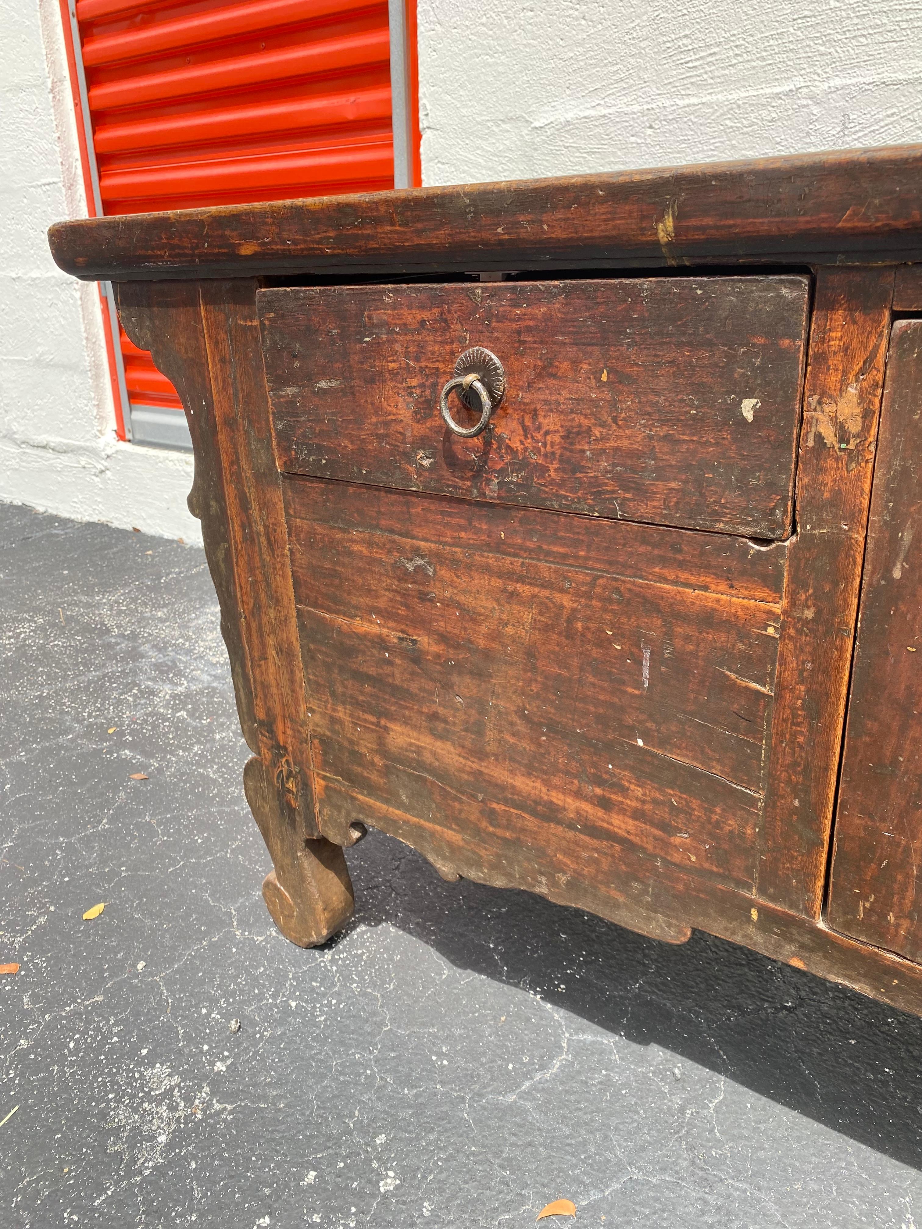 19th Century Rustic Spanish Sideboard Storage Cabinet  In Good Condition For Sale In Fort Lauderdale, FL