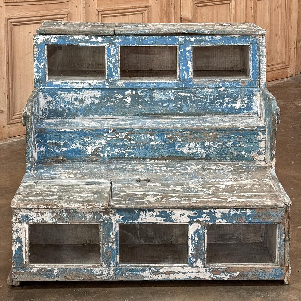 French 19th Century Rustic Store Display Case with Distressed Painted Finish For Sale