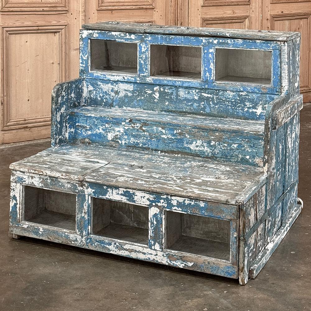 Hand-Crafted 19th Century Rustic Store Display Case with Distressed Painted Finish For Sale