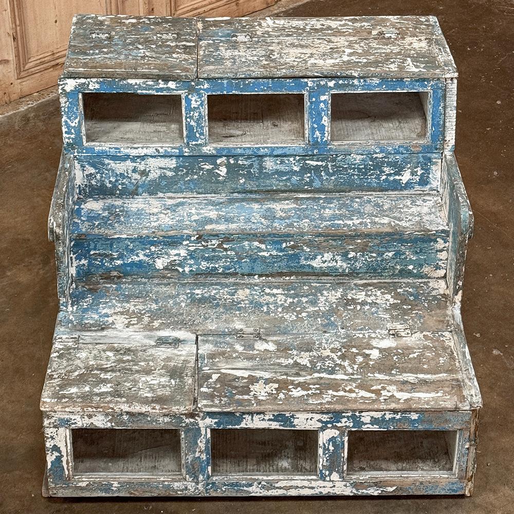 Glass 19th Century Rustic Store Display Case with Distressed Painted Finish For Sale