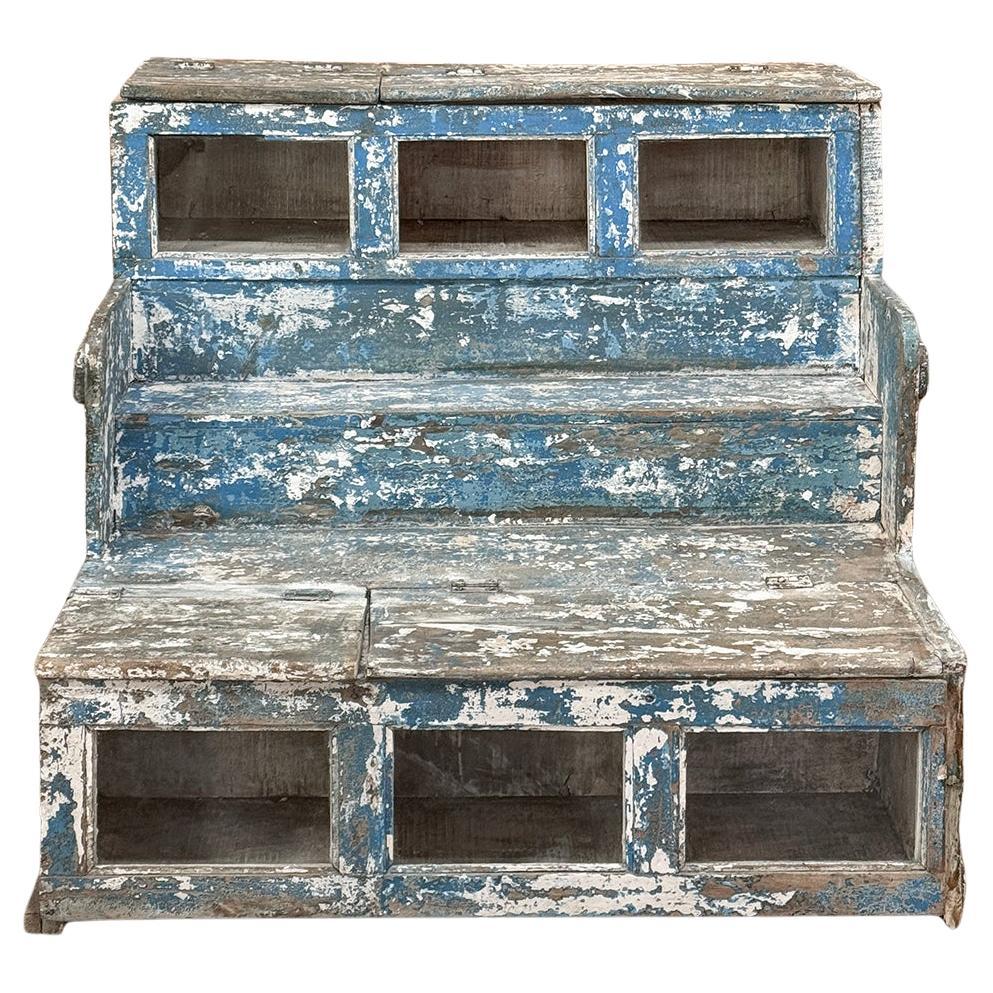 19th Century Rustic Store Display Case with Distressed Painted Finish For Sale