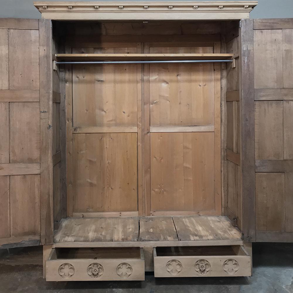 19th Century Rustic Stripped Oak Gothic Armoire 3