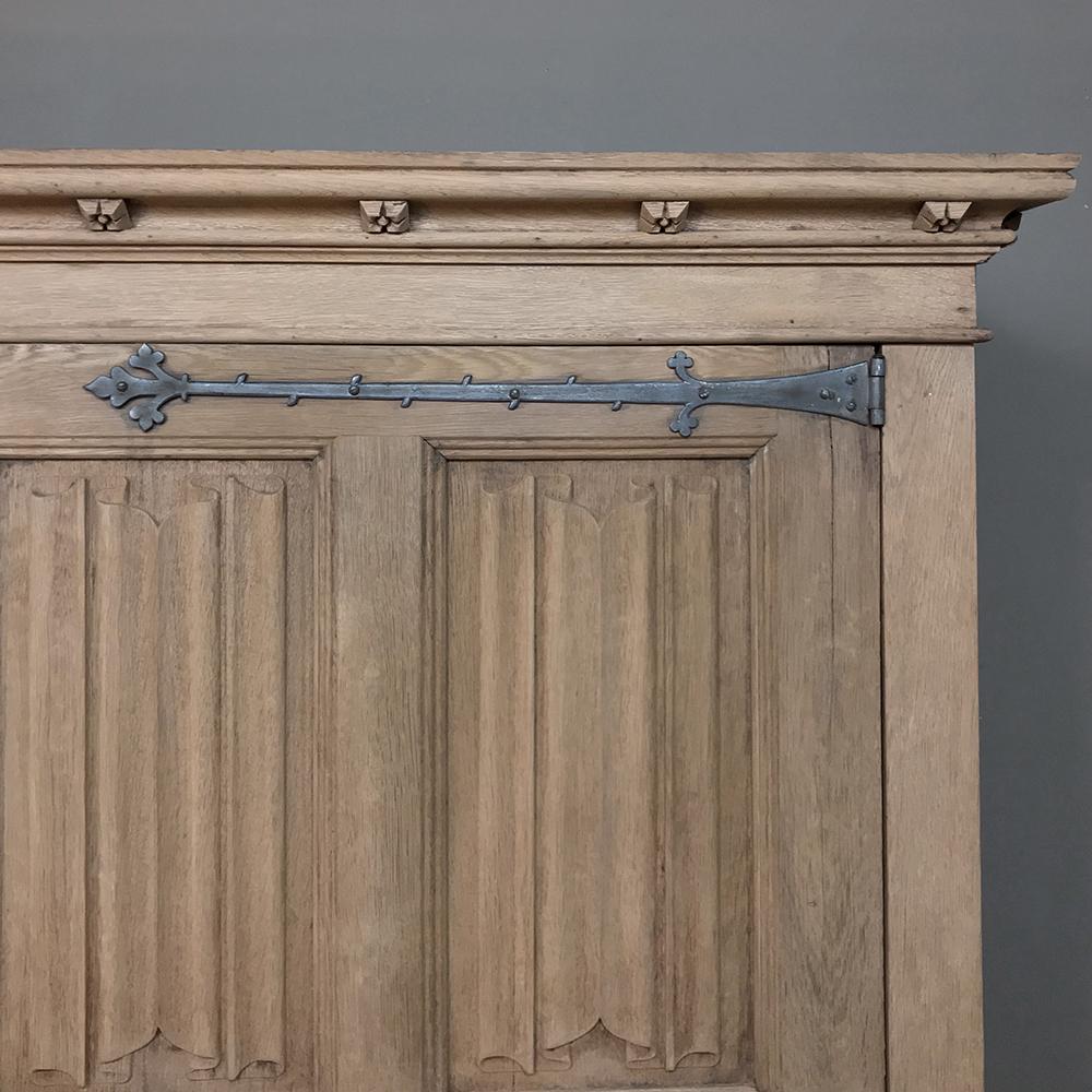 19th Century Rustic Stripped Oak Gothic Armoire 5
