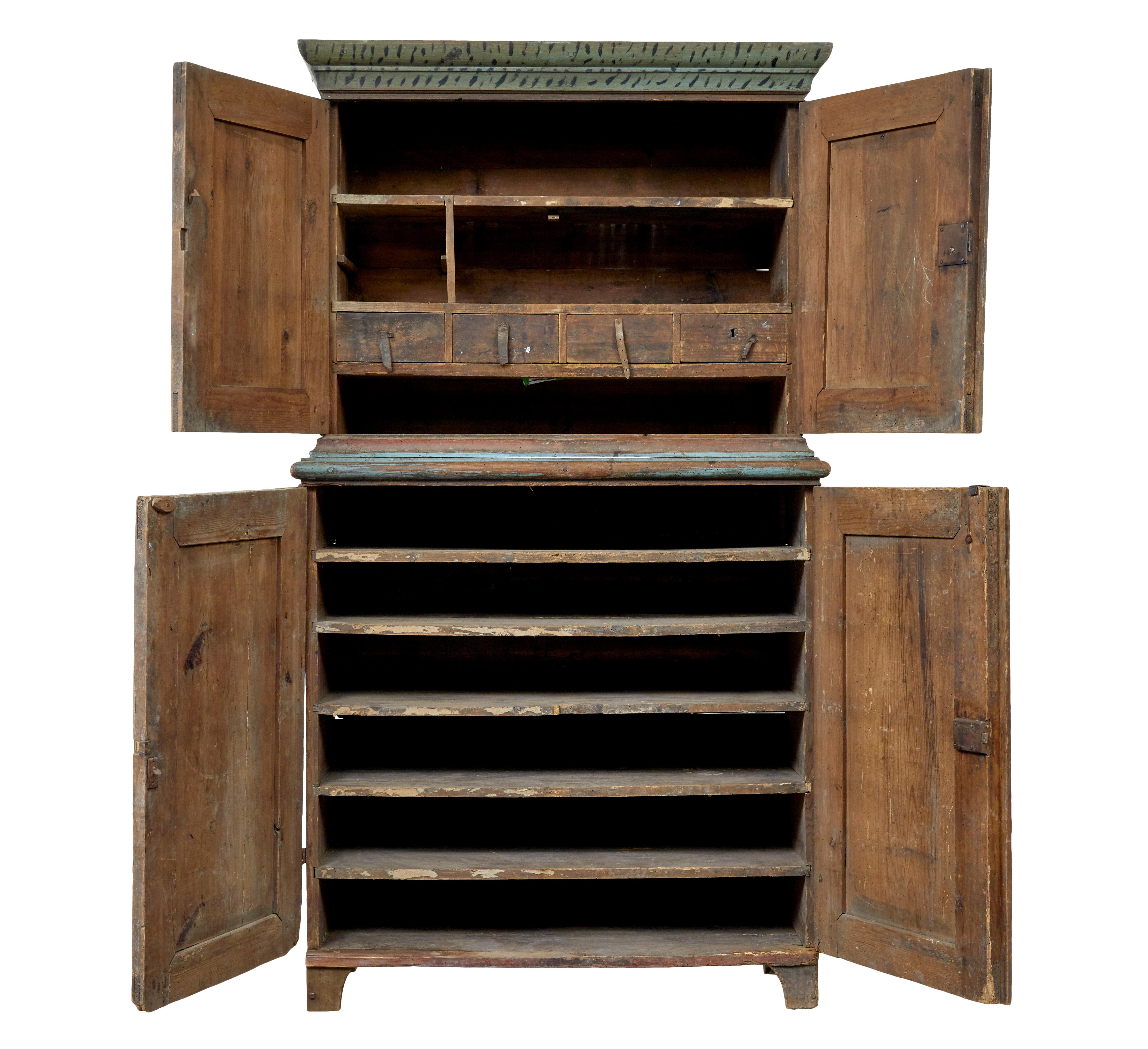 Rustic 19th century rustic Swedish hand painted cupboard For Sale