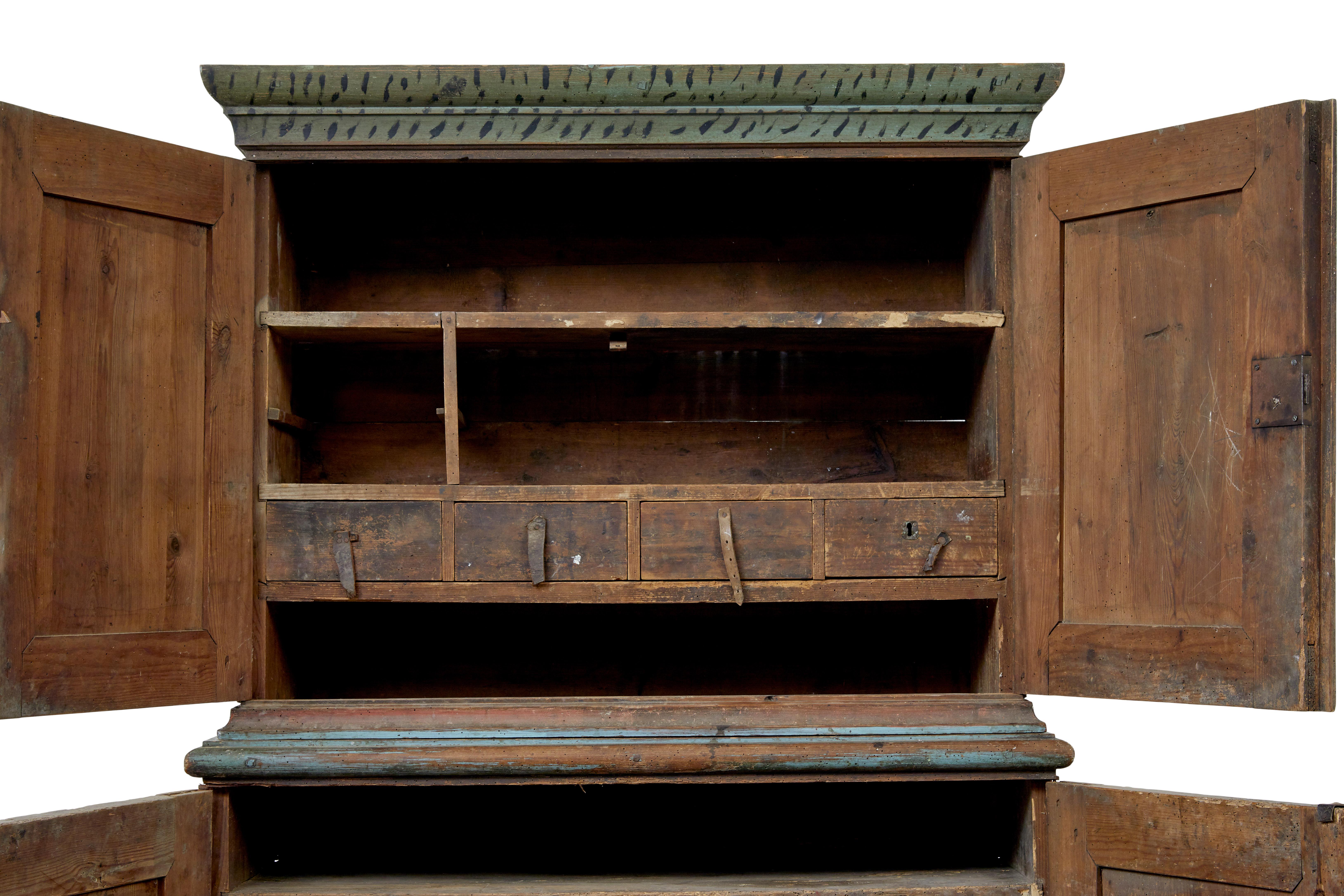 19th century rustic Swedish hand painted cupboard In Fair Condition For Sale In Debenham, Suffolk