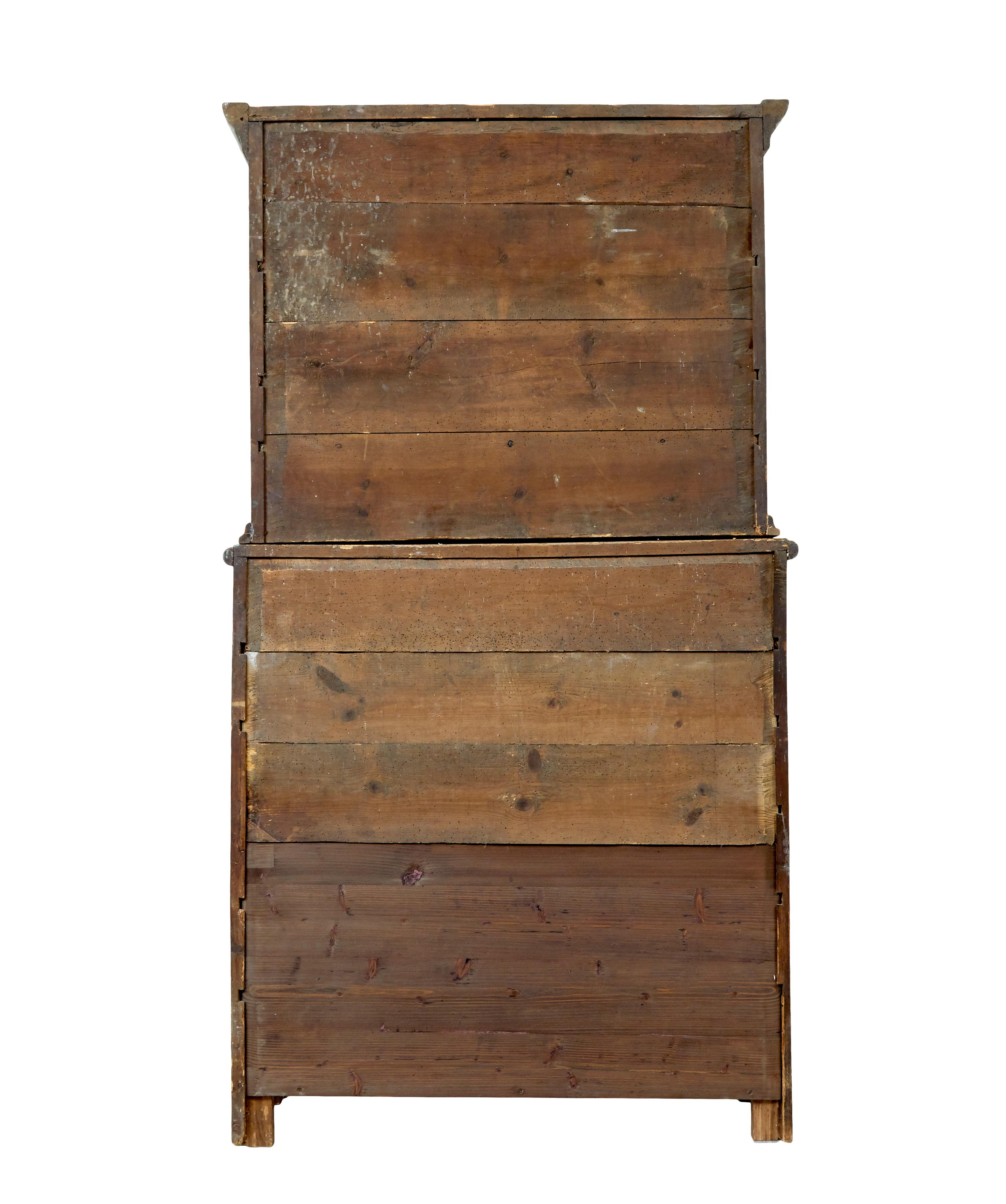 Pine 19th century rustic Swedish hand painted cupboard For Sale