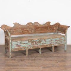 19th Century Rustic Swedish Original Painted Pine Bench with Storage