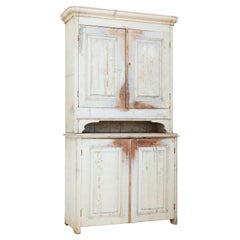 Antique 19th Century Rustic Swedish Painted Pine Cupboard