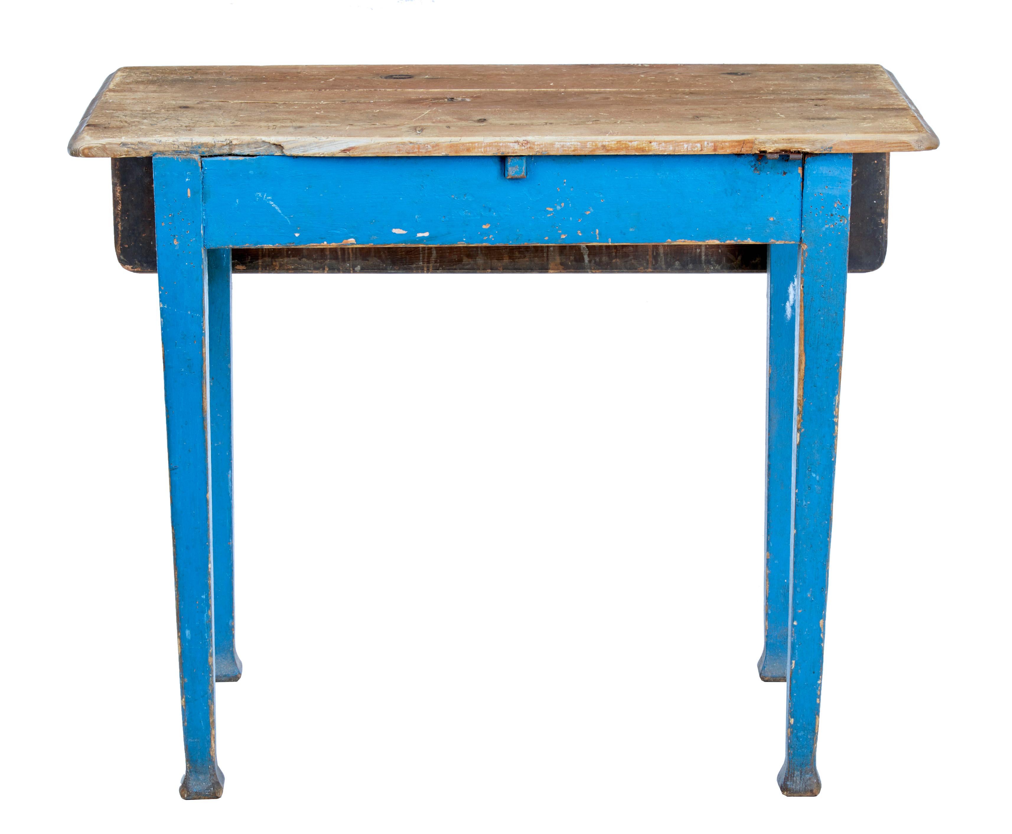 Hand-Painted 19th Century Rustic Swedish Painted Pine Drop-Leaf Table