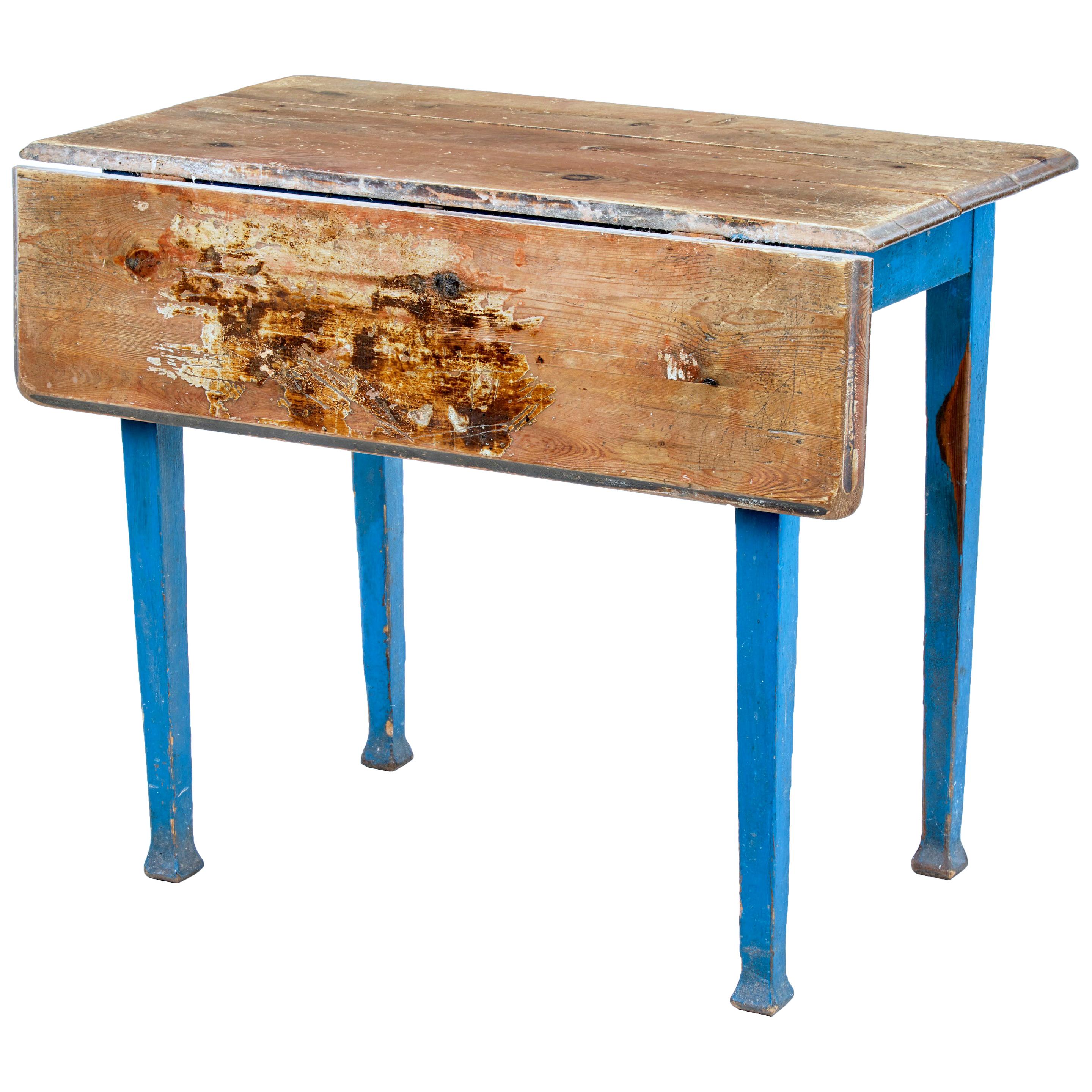 19th Century Rustic Swedish Painted Pine Drop-Leaf Table