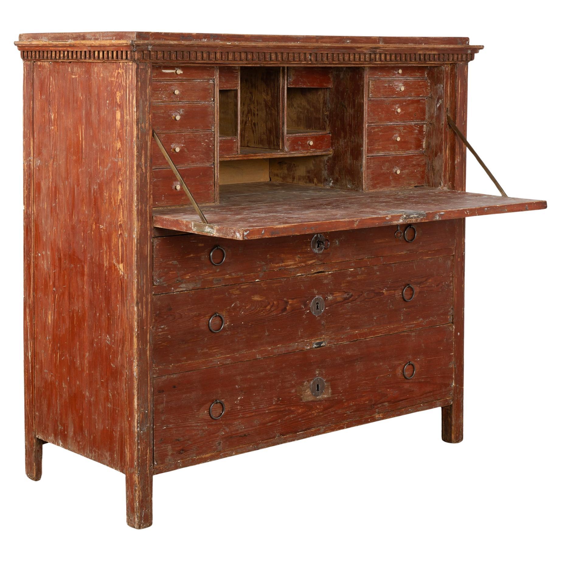 19th Century Rustic Swedish Painted Pine Secretary