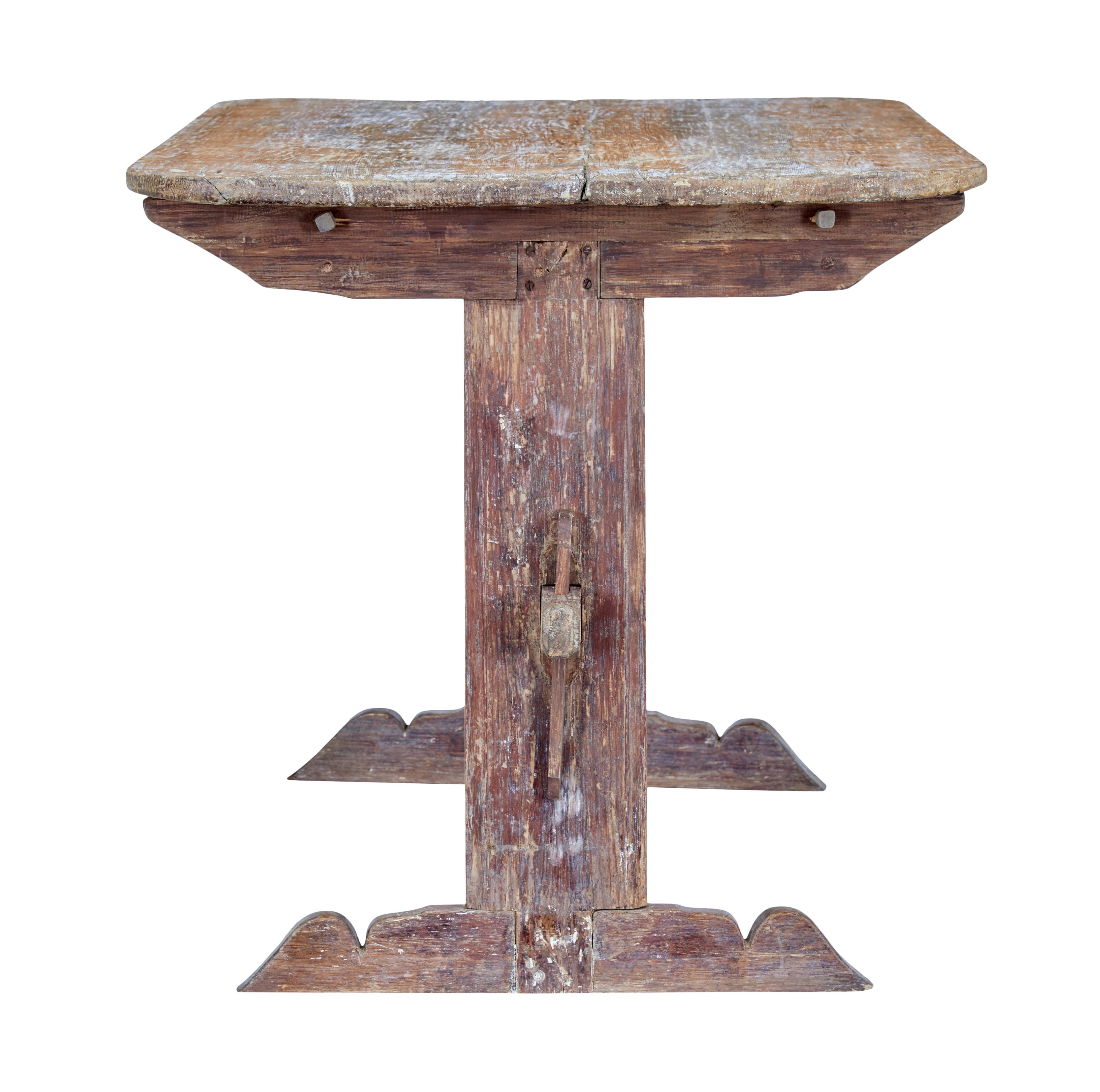 Hand-Carved 19th Century Rustic Swedish Painted Trestle Table