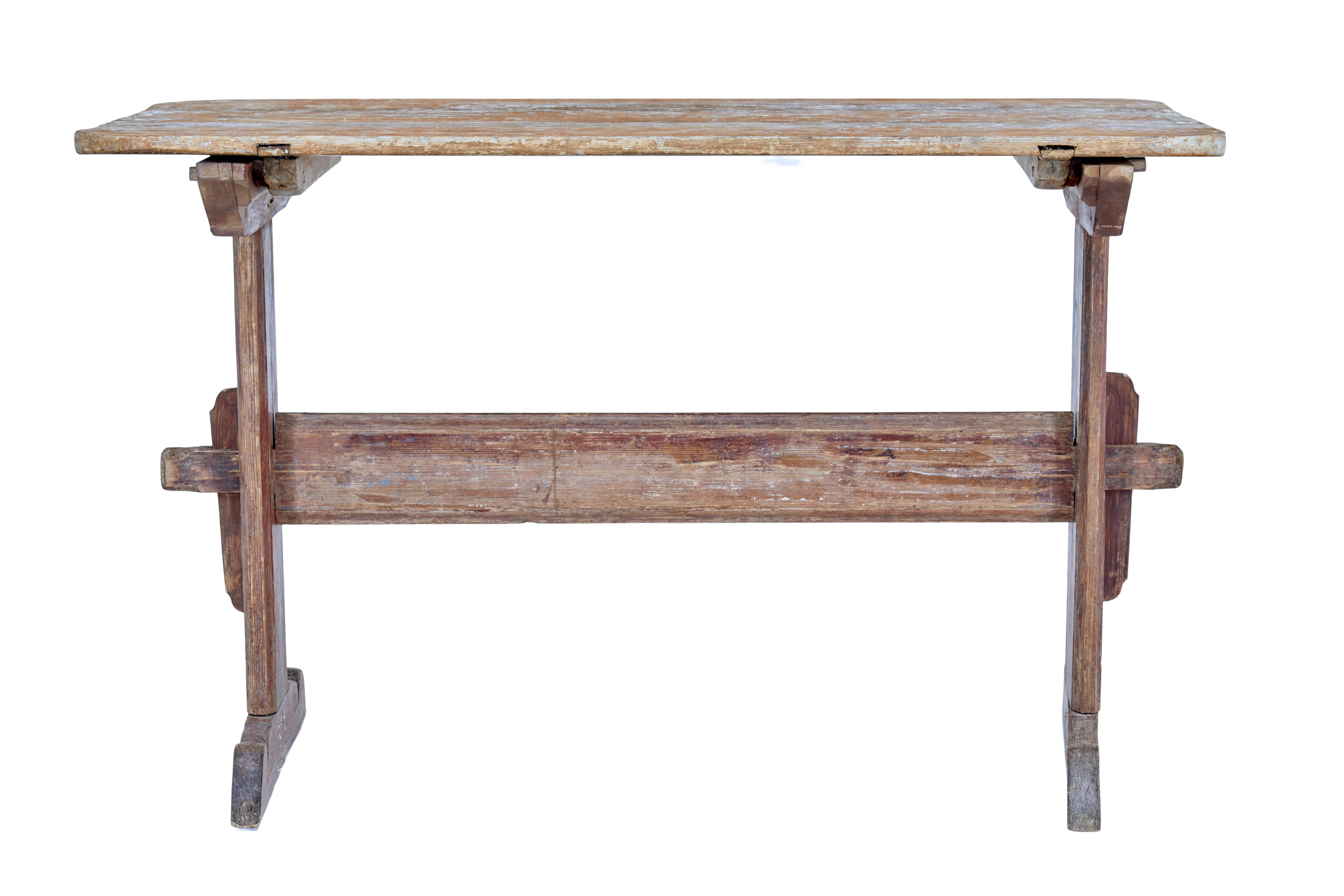 19th Century Rustic Swedish Painted Trestle Table In Fair Condition In Debenham, Suffolk