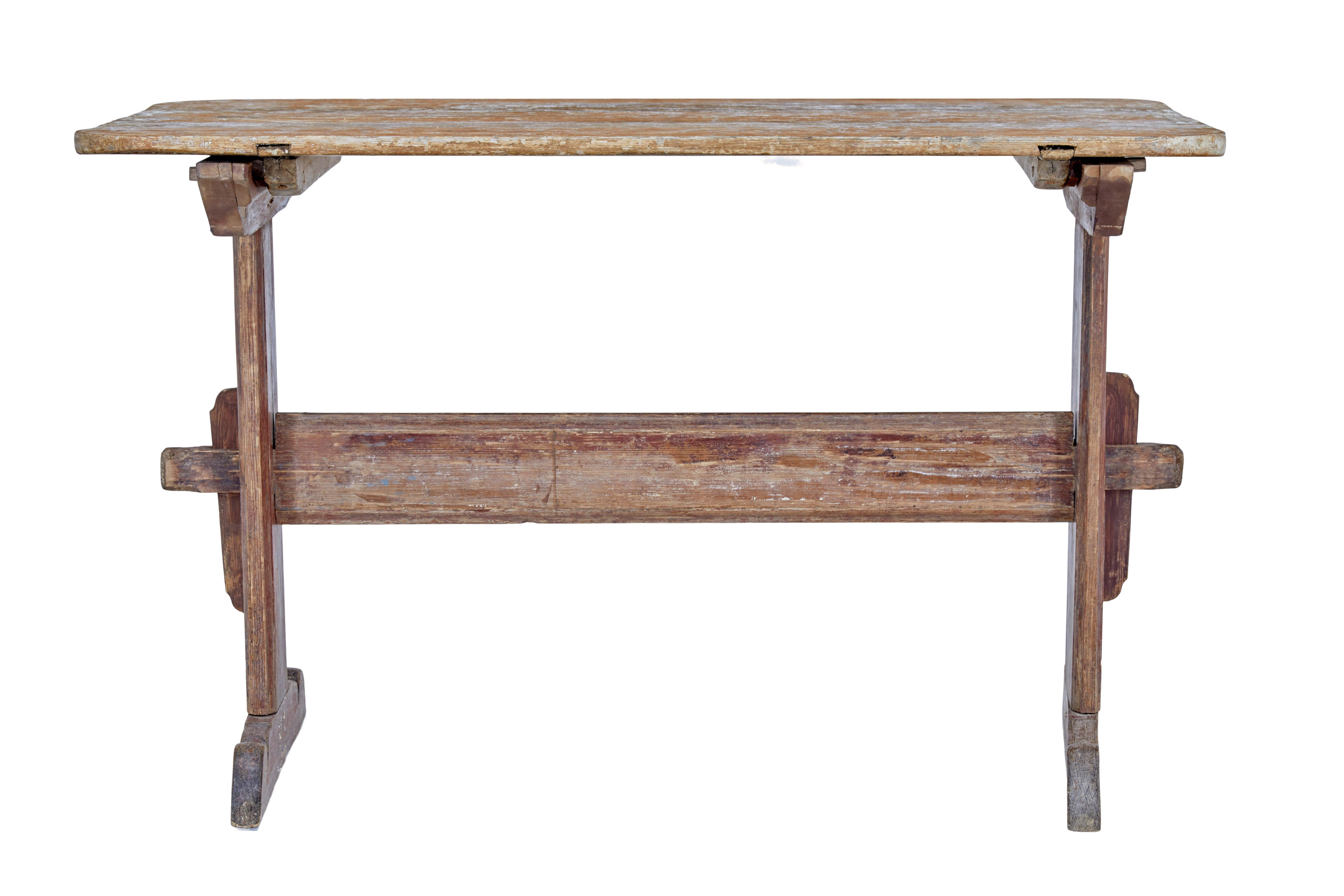 Hand-Crafted 19th century rustic Swedish painted trestle table For Sale