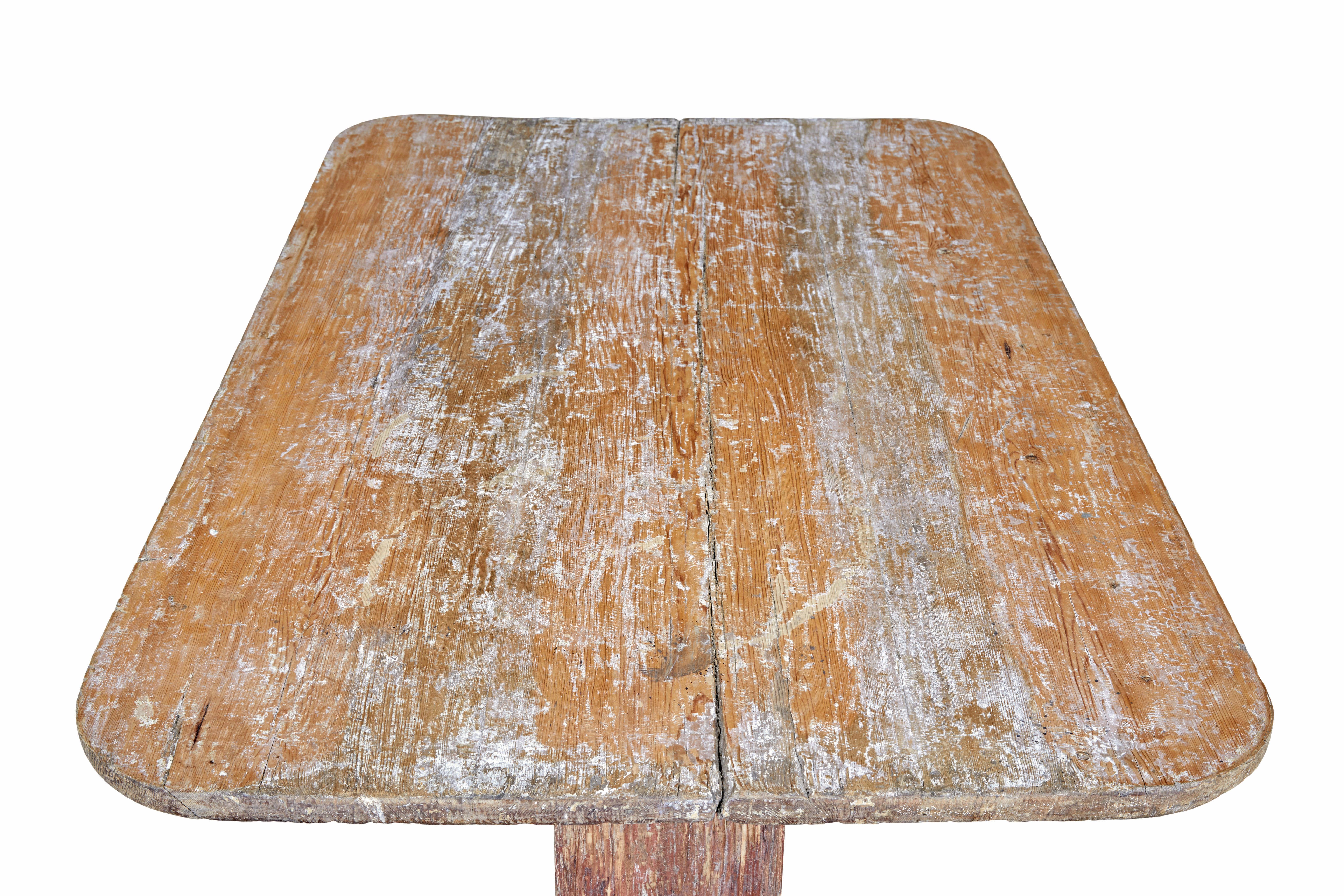 19th Century 19th century rustic Swedish painted trestle table For Sale
