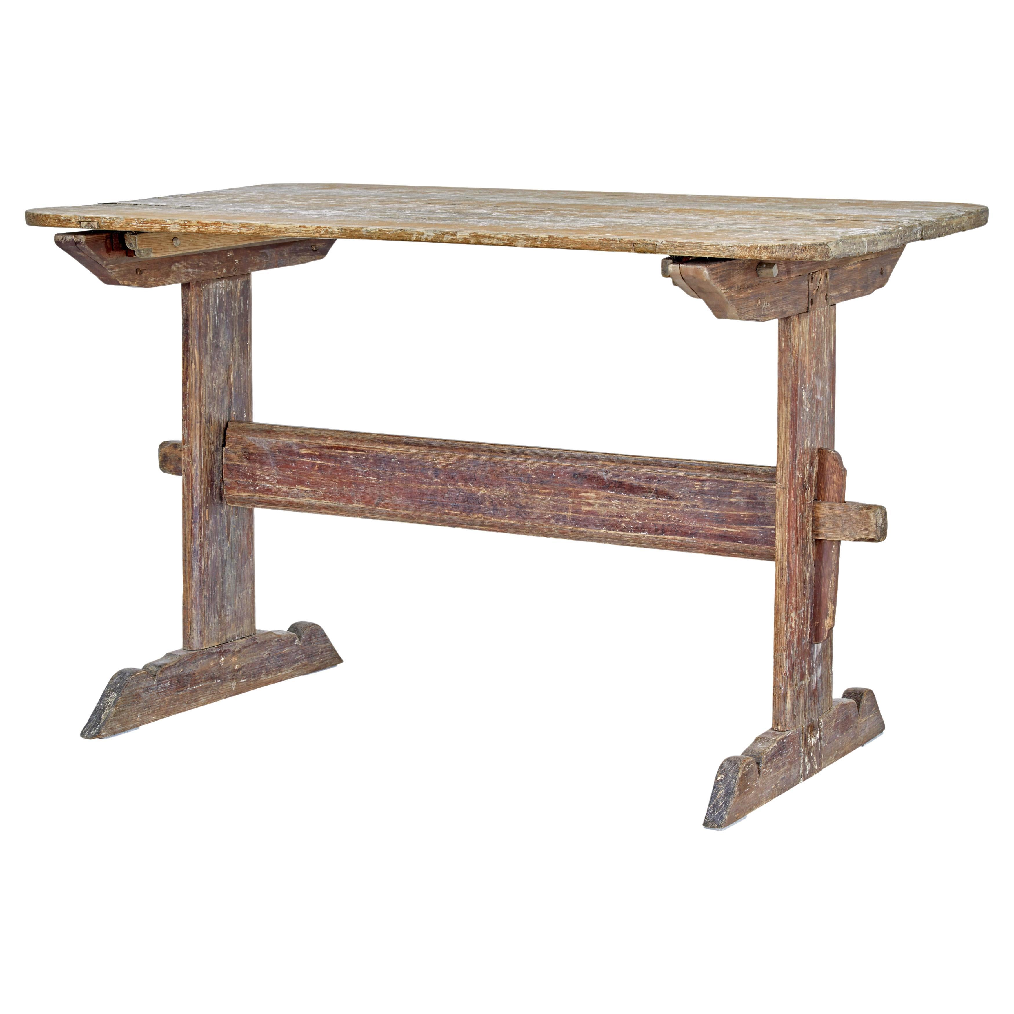19th century rustic Swedish painted trestle table For Sale