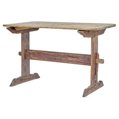 Used 19th century rustic Swedish painted trestle table