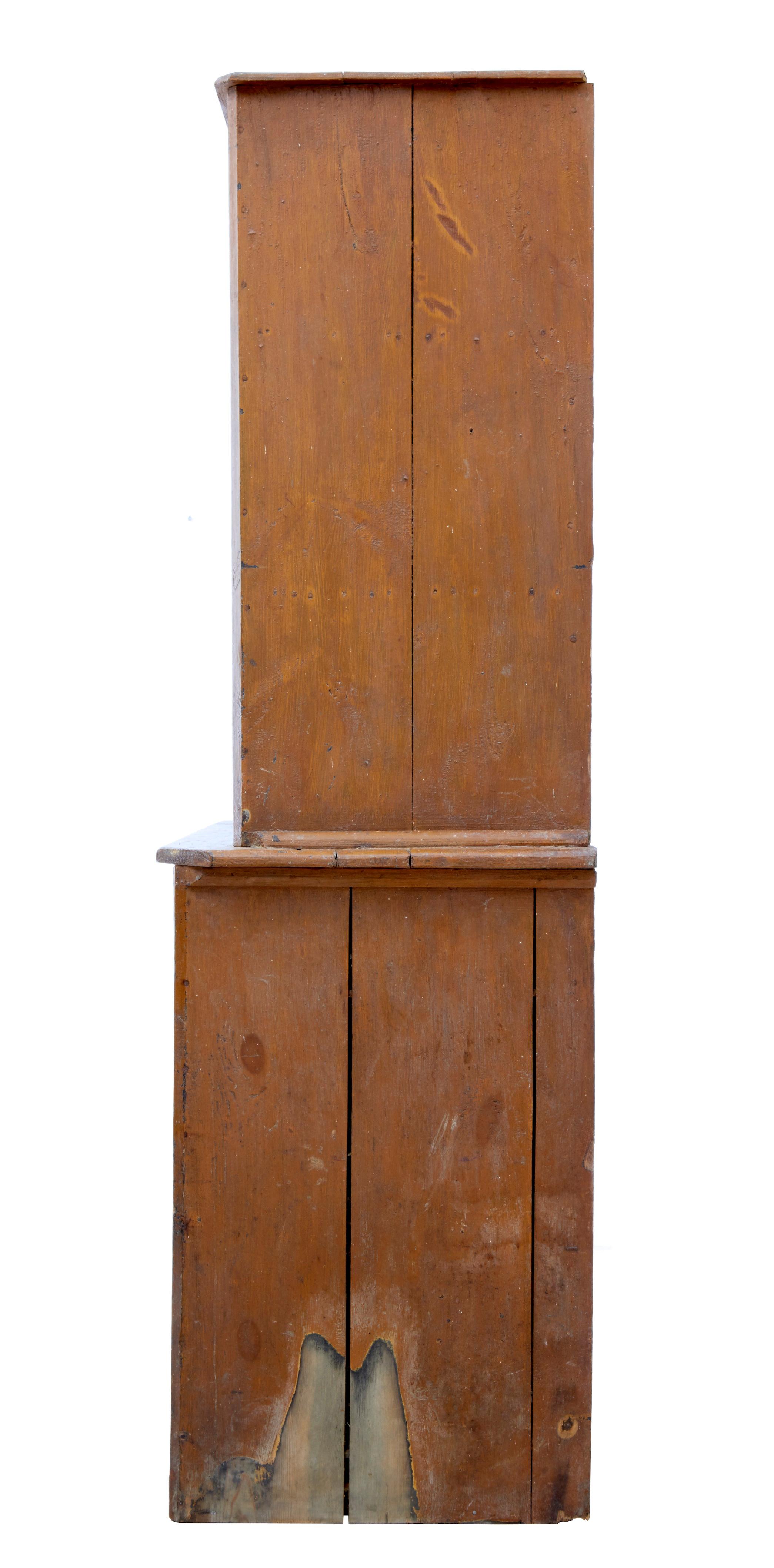19th Century Rustic Swedish Pine Painted Kitchen Cupboard 1
