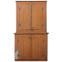 Antique 19th Century Rustic Swedish Pine Painted Kitchen Cupboard
