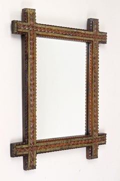 19th Century Rustic Tramp Art Mirror, Brown/ Gold, Austria circa 1870