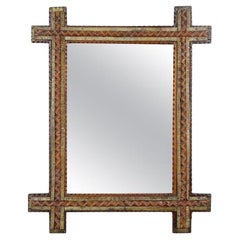 19th Century Rustic Tramp Art Mirror, Brown/ Gold, Austria circa 1870