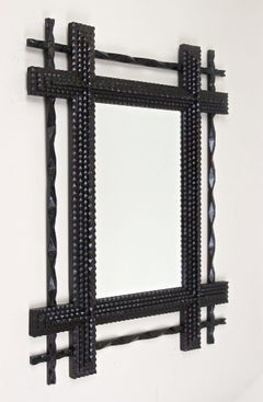 Specchio rustico Tramp Art del XIX secolo - Doppia cornice, intagliato a mano, AT, 1890 ca.