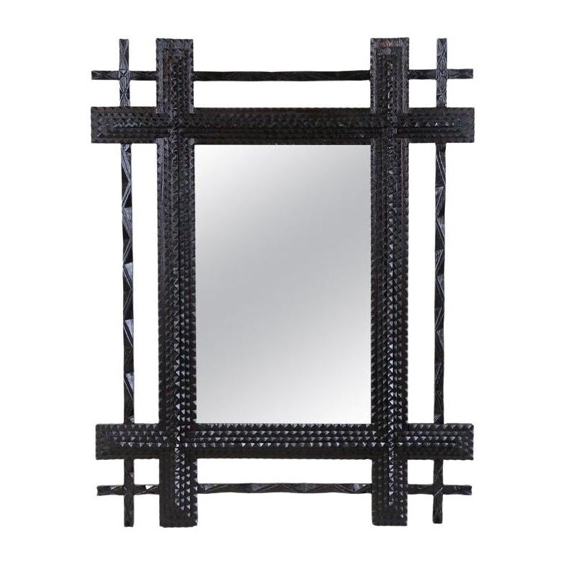 19th Century Rustic Tramp Art Mirror - Double Frame, Handcarved, AT, ca. 1890 For Sale