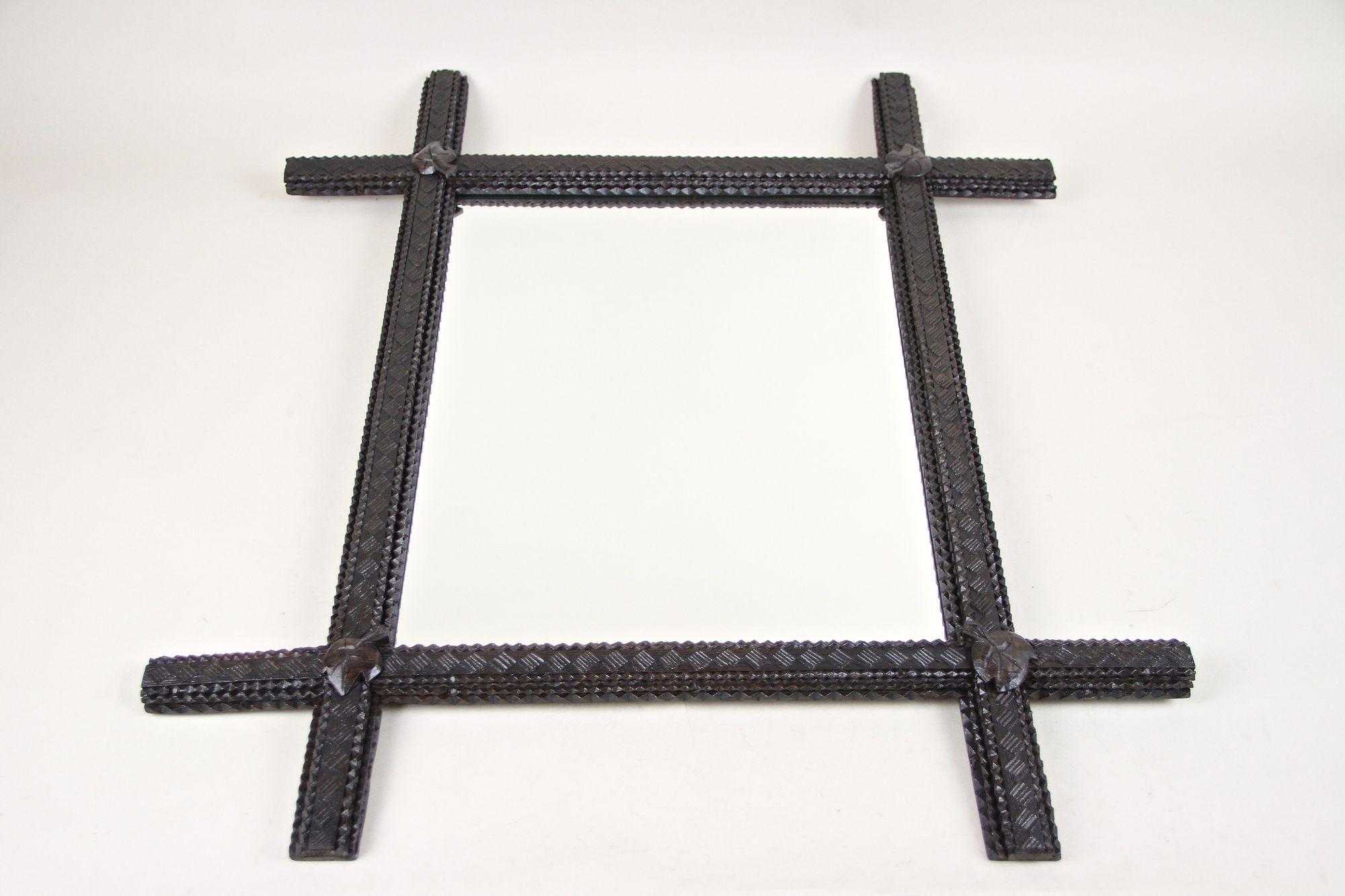 19th Century Rustic Tramp Art Mirror, Hand Carved, Austria, circa 1840 For Sale 5