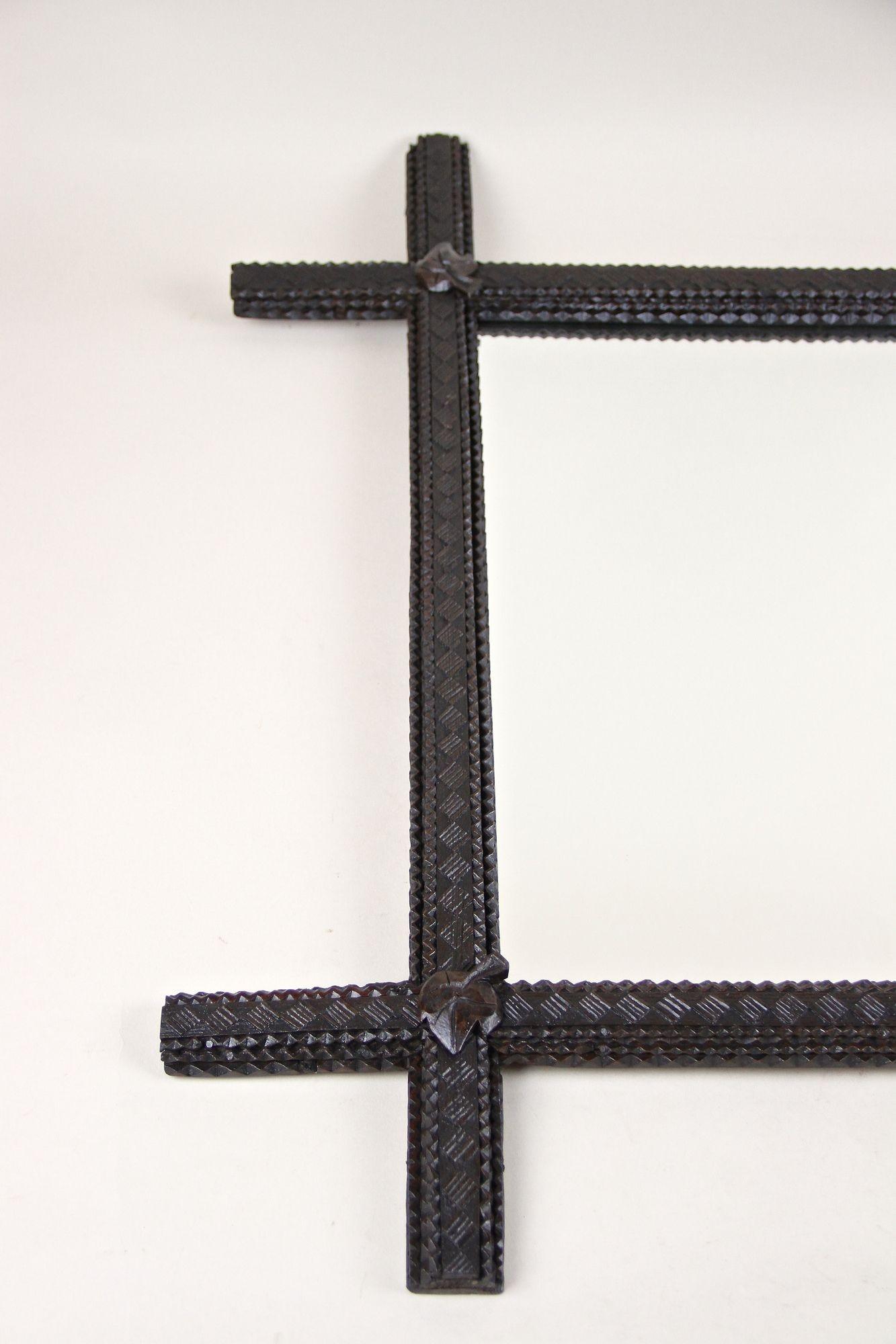 19th Century Rustic Tramp Art Mirror, Hand Carved, Austria, circa 1840 For Sale 8