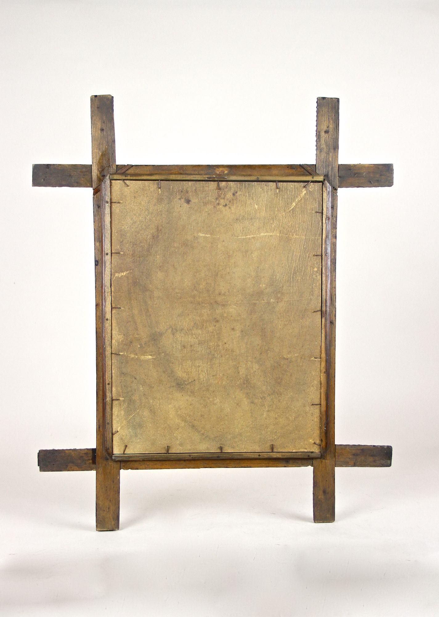 19th Century Rustic Tramp Art Mirror, Hand Carved, Austria, circa 1840 For Sale 11