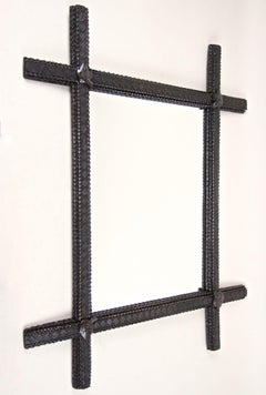 Specchio rustico Tramp Art del XIX secolo, intagliato a mano, Austria, circa 1840