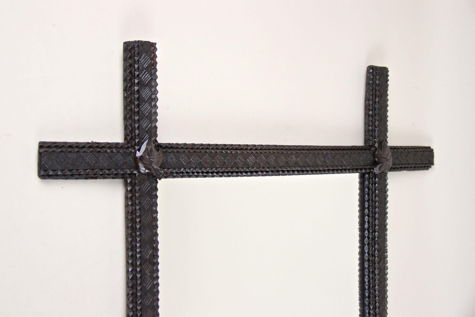 Hand-Carved 19th Century Rustic Tramp Art Mirror, Hand Carved, Austria, circa 1840 For Sale