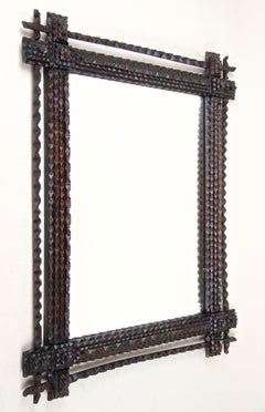 19th Century Rustic Tramp Art Mirror - Hand Carved, Austria, circa 1870