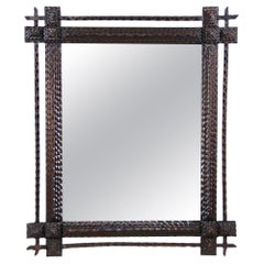 Specchio rustico Tramp Art del XIX secolo - Intagliato a mano, Austria, circa 1870