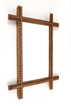 19th Century Rustic Tramp Art Mirror, Hand Carved, Austria, circa 1880