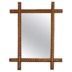 Specchio rustico Tramp Art del XIX secolo, intagliato a mano, Austria, circa 1880
