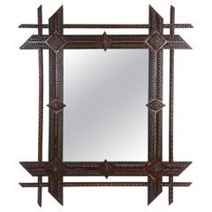 19th Century Rustic Tramp Art Mirror, Handcarved, Austria ca. 1870