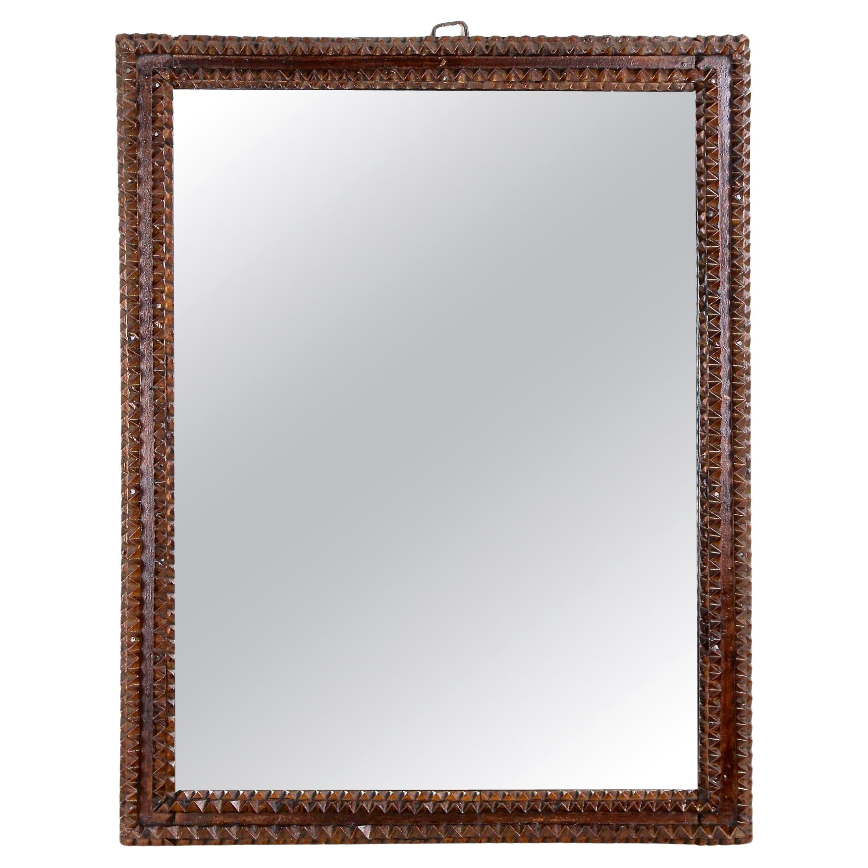 19th Century Rustic Tramp Art Mirror, Handcarved, Austria circa 1870