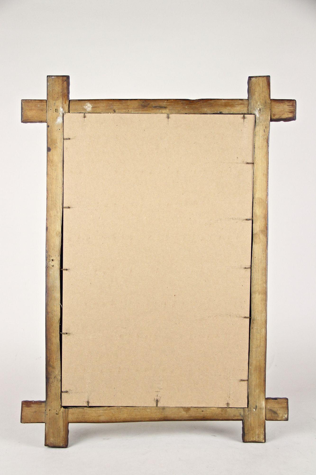 19th Century Rustic Tramp Art Mirror, Notch Cut Design, Austria ca. 1870 For Sale 13