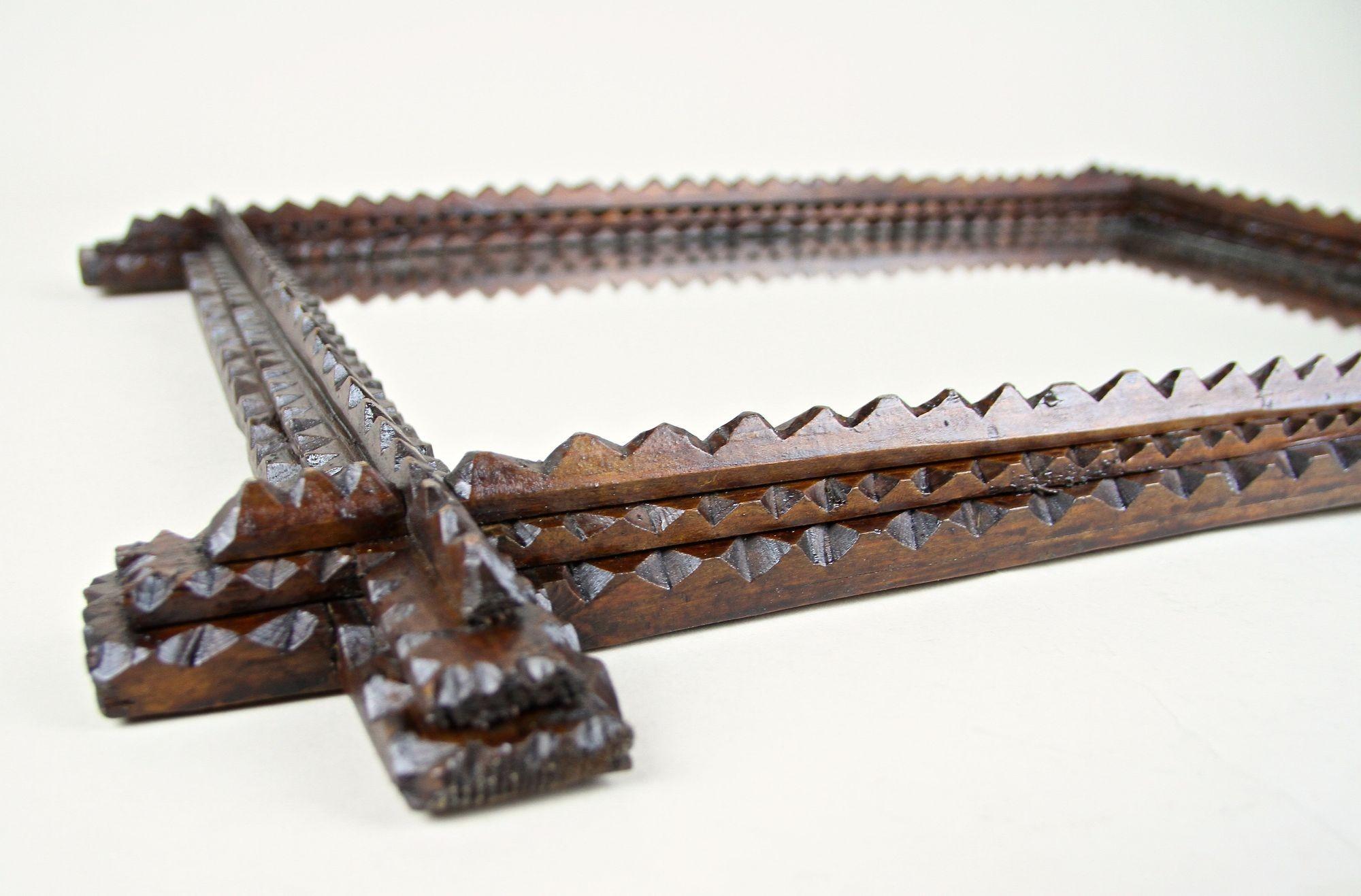 19th Century Rustic Tramp Art Mirror, Notch Cut Design, Austria ca. 1870 For Sale 1