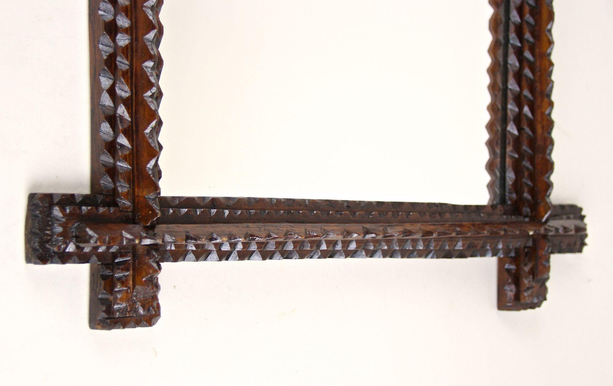 19th Century Rustic Tramp Art Mirror, Notch Cut Design, Austria ca. 1870 For Sale 3